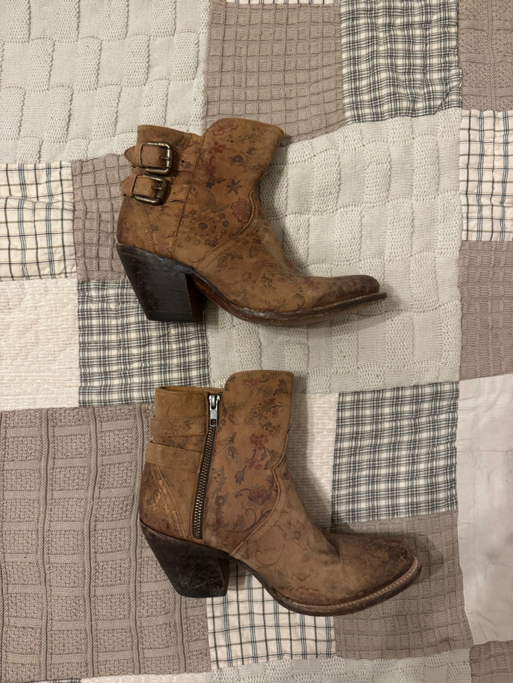 Lucchese Brown Floral Ankle Boots